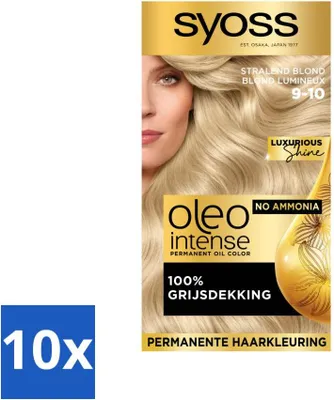 Produktbild von SYOSS – Oleo Intense 9-10 Strahlendes Blond – Haarfärbemittel – Ammoniakfrei – Grauabdeckung – Langanhaltende Farbe - Vorteilspack - 10 Stücke