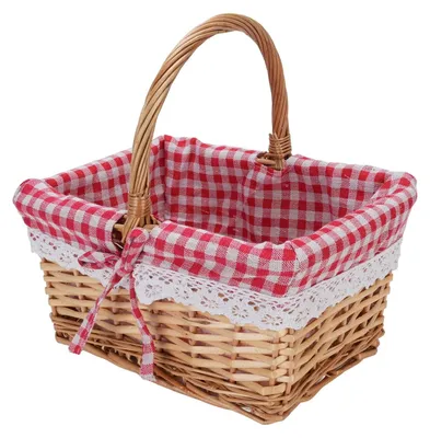 Imagen del producto de Cesta de picnic vintage, tejida a mano - Cesta de picnic de mimbre - Forro desmontable - Almacenamiento multifuncional - 25x19x13 cm - Ideal para camping - Cesta de picnic