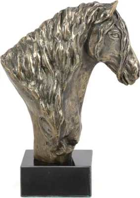 Immagine prodotto di Cavallo frisone I - elegante statuetta, busto di cavallo su piedistallo in pietra, trofeo per corse ippiche del marchio Art-Dog