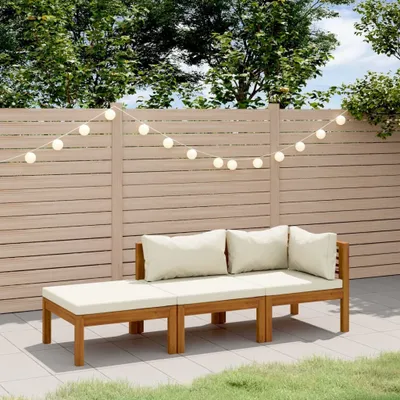 Produktbild von "2026 Promotion" 3-tlg. Garten-Lounge-Set - Sitzgruppe - mit Creme Kissen - Massivholz Akazie - Gartenmöbelset CC4278