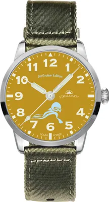 Produktbild von Stralmatic Arkona Fliegeruhr Air Cruiser Solarmatic senf-braunes Zifferblatt Textil Armband SAC11207 - Germany
