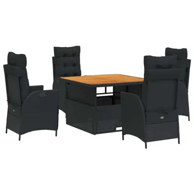Image de vidaXL Ensemble de jardin 5 pièces avec coussins Noir Poly Rattan