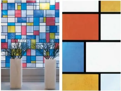 Produktbild von Fensterfolie Mondriaan Adhesive - Klebefilm Bleiglas Look 0,67 m x 2 m Karo bunt
