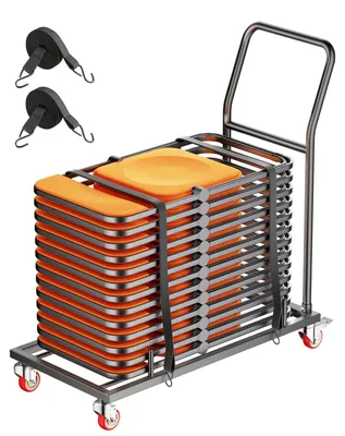 Obrázek produktu pro VEVOR skládací rám židle, nosnost 300 kg, horizontální vozík na židle ve tvaru L, pojme 25 židlí, s gumovými kolečky a stojany, velký rám židle, matně černý