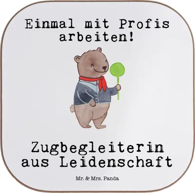 Produktbild von Mr. & Mrs. Panda Tischuntersetzer Zugbegleiterin Leidenschaft - Weiß - Geschenk, Untersetzer für Gläser, Coaster, Tischschoner, gläseruntersetzer