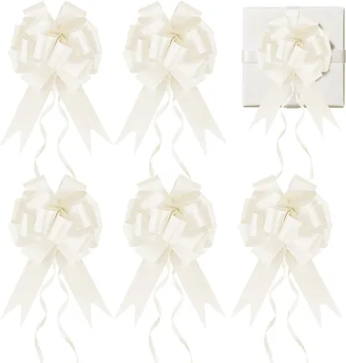 Productafbeelding van Geschenkstrikken beige wit - Set van 30 - Strik voor bruiloftscadeau - Autolint - Trekkoord - Polyband - Auto