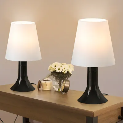 Produktbild von ZMH Nachttischlampe Wohnzimmer Tischlampe mit Kabel Tischleuchte 2er Set Kleine Lampe Schwarz E14 Tischlampen Moderne Landhausstil für Esstisch Schlafzimmer Ohne Leuchtmittel