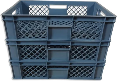 Produktbild von 3x Bäckerkiste Brötchenbox Brotbehälter Konditorenbox Stapelbox Gitterbox EURO-Norm 15 cm grau