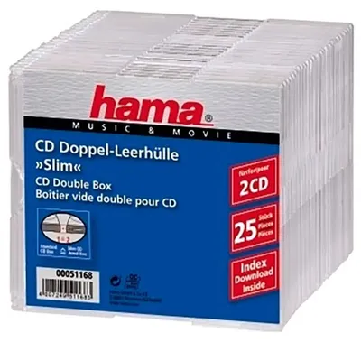 Produktbild von Hama 00051168, Schmales Gehäuse, 2 Disks, Transparent, Polystyrene, 120 mm, 125 mm