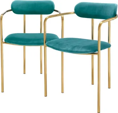 Produktbild von Casa Padrino Luxus Esszimmerstühle mit Armlehnen Türkis / Gold 53 x 50 x H. 74 cm - Küchenstühle mit edlem Samtstoff - Esszimmer Set - Esszimmer Möbel