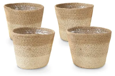 Produktbild von Geflochtener Blumentopf Gaby - Set mit 4 Töpfen - Beige - Jute - Korb für Pflanzen - Innen und Außen - H13x Ø12