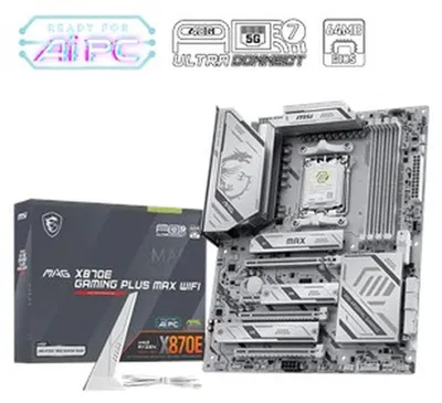 Zdjęcie produktu dla MSI MAG X870E GAMING PLUS MAX WIFI, AMD, Gniazdo AM5, AMD Ryzen 7000 Series, AMD Ryzen 8000 Series, AMD Ryzen 9000 Series, Gniazdo AM5, DDR5-SDRAM, 256 GB
