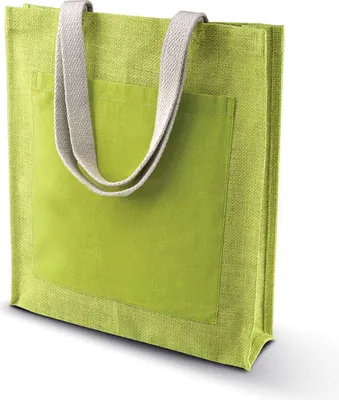 Produktbild von Kimood Shopper Bag Jute Einkaufstasche Tragetasche Midi Strandtasche, Größe:U, Farbe:Lime