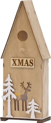 Image de Décoration MagicHome Noël Woodeco, Nichoir, 3 LED, 12x7x32 cm