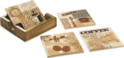 Produktbild von 4er Untersetzer für Gläser Holzbox Tassen Glasuntersetzer Flaschen Kaffeedekor