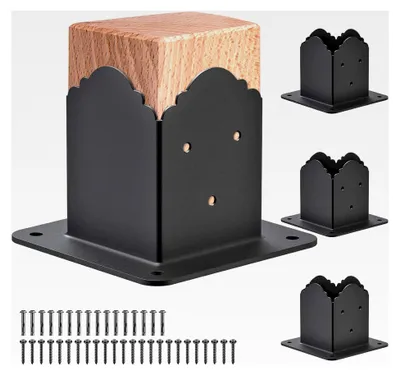 Produktbild von Aufschraubhülse 91x91mm, Holzzaunpfostenanker, stabile Pfostenhalterungen für Pergola-Zaun-Set, Deckpfostenbasis, Veranda-Geländer, Pfostenhalter (4 Stück)
