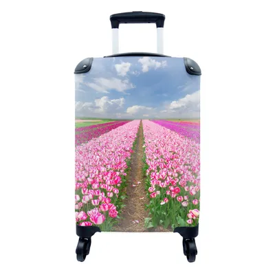 Produktbild von MuchoWow® Koffer Handgepäck Trolley Rollkoffer Kleine Reisekoffer mit 4 Rollen - Tulpen - Sonne - Frühling - Cabin Size < 55x40x23 cm & 55x40x20 cm - Fotokoffer - Kabinenkoffer - Boardgepäck - Reise-Box - Reisekoffer - Reisegepäck - Koffer mit Bild - Trolley für Kinder