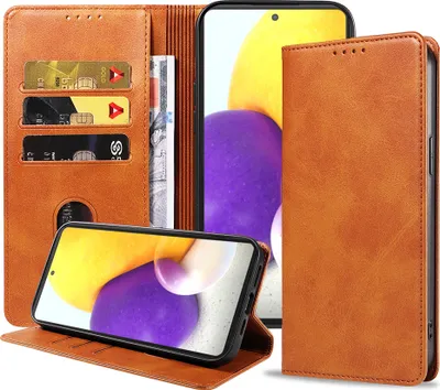 Produktbild von Smartphonica Samsung Galaxy A72 leren hoesje met  magnetische sluiting en pashouders – Bruin