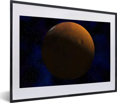 Produktbild von MuchoWow® MuchoWow® Gerahmtes Poster Mars vor einem dunklen Hintergrund 40x30 cm - Poster mit zchwarzem Bilderrahmen - Bilderrahmen - Poster im Rahmen