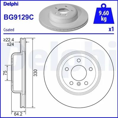 Produktbild von 2x DELPHI Bremsscheibe BG9129C für BMW 5 Touring (F11) 5 Limousine (F10) 66 2mm