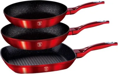 Zdjęcie produktu dla Berlinger Haus zestaw 3 patelni granitowych Red Metallic Line 8694