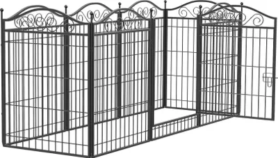 Zdjęcie produktu dla Wytrzymały wybieg dla psów – klatka dla szczeniąt – 8 metalowych paneli – składany wybieg dla psów – z drzwiczkami – do użytku wewnątrz i na zewnątrz – kolor czarny