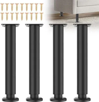 Productafbeelding van In Hoogte Verstelbare Meubelpoten Zwart Metaal Set van 4 (25-42 cm)