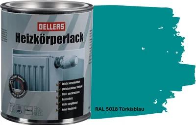 Produktbild von OELLERS Heizkörperlack bewährt 1L – RAL 5018 Türkisblau | Heizkörperfarbe & Heizungsfarbe | Hochdeckender Heizungslack | Hitzebeständig & langlebig