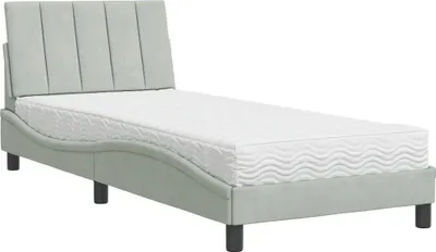 Image de vidaXL Lit avec matelas "Hanko" gris clair 80x200 cm velours