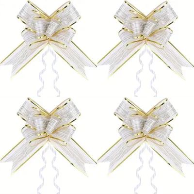 Produktbild von GKA 4 XL große Schleifen weiß gold 15 cm x 70 cm Rindenstruktur Geschenkband Ziehschleife Geschenke einpacken Schleife Geschenkschleife