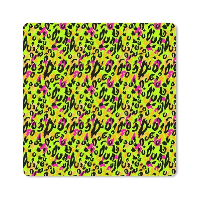 Produktbild von MuchoWow® Mauspad Mousepad Pantherdruck - Neon - Gelb - Rosa 20x20 cm - Mousepads - Maus Mat - Pad - Mausunterlage - Desk Mat - Bureauartikeln
