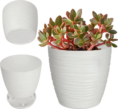 Image de Pot de fleurs - Cache-pot - Rond en plastique - Petit - Blanc