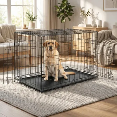 Image de Cage de transport pliable Belviona avec bac, cage sécurisée pour chiens et chats 122 x 75 x 81 cm