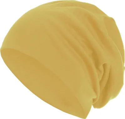 Produktbild von style3 Warme Herbst Frühjahr Slouch Beanie XXL aus atmungsaktivem, feinem und leichten Jersey Uni Mütze Wintermütze, Farbe:Senf