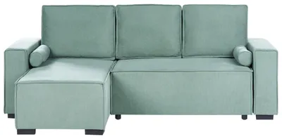 Produktbild von BELIANI 3-Sitzer Ecksofa Hellgrün Stoff Gepolstert L-Förmig mit Chaiselongue Rechts Armlehnen Schlaffunktion Stauraum 2 Kissen Modernes Schlafsofa