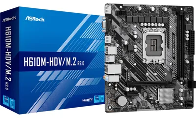 Obrázek produktu pro ASRock H610M-HDV/M.2 - 2.0 - Základní deska - micro ATX - patice LGA1700 - čipová sada H610 - USB 3.2 Gen 1 - Gigabit LAN - integrovaná grafika (vyžaduje CPU) - HD Audio (8 kanálů) (90-MXBJH0-A0UAYZ)