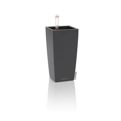 Produktbild von LECHUZA-Pflanzgefäß MINI-CUBI Premium Basaltgrau Matt | Tischgefäß mit Bewässerungssystem | matte Oberfläche | 9,5 x 9,5 x 18,5 cm | 18111
