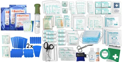 Produktbild von Erste Hilfe SET "Gastro" aktuelle DIN 13169 Plus 4 inkl. Augenspülung, Hydrogelverbände u.v.m. + BEATMUNGSHILFE + Sprühpflaster + Hygiene-Gel