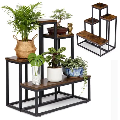 Produktbild von Blumenregal, Standregal für Pflanzen, Dekoration, 4 Regale, Loft-Stil, ModernHome