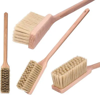 Productafbeelding van Famanu handbezem met houten steel – 58 cm – Zachte, natuurlijke borstelharen – Geschikt voor gebruik als handveger