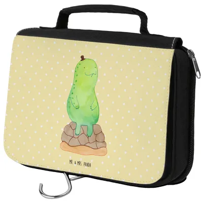 Produktbild von Mr. & Mrs. Panda kulturtäschchen Schildkröte Pause - Gelb Pastell - Geschenk, sitzen, duschbeutel, Achtsam, Kulturbeutel, Entspannen, Kosmetiktasche, Make-Up Tasche