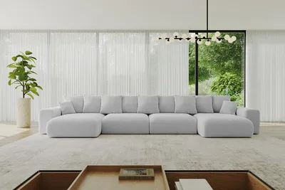 Produktbild von ALTDECOR Ecksofa mit Schlaffunktion und Bettkasten ESKAR-U2 - 464x176x72 cm Hellgrau - Corner Sofa Eckcouch Couch U-Form universal, links/rechts angeordnet Schlafcouch Ausziehbar Wohnlandschaft