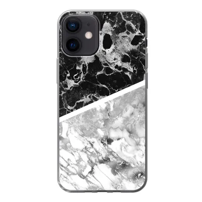 Produktbild von MuchoWow® Handyhülle Schutzhülle Hülle für iPhone 12 Marmor - Schwarz - Weiß - Luxus Silikon Softcase Handy Hülle - Schutzhülle