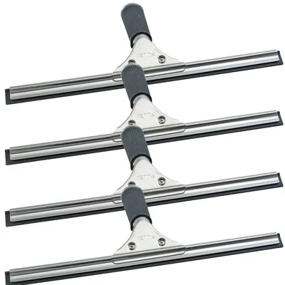 Imagen del producto de Novaliv, 4 unidades de limpiacristales profesionales de 25 cm, limpiacristales de acero inoxidable con goma de repuesto, limpiacristales, limpiador de ventanas, limpiaparabrisas, limpiador de mamparas de ducha