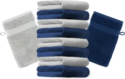 Produktbild von Betz 10 Stück Waschhandschuhe 16x21 cm PREMIUM 100% Baumwolle  Farbe: dunkelblau und silbergrau