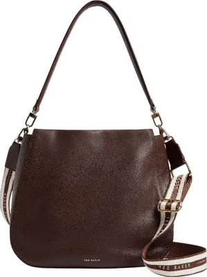 Produktbild von Ted Baker Leder Schultertasche Umhängetasche Willda Branded Webbing Leather Hobo Bag Brown dunkelbraun