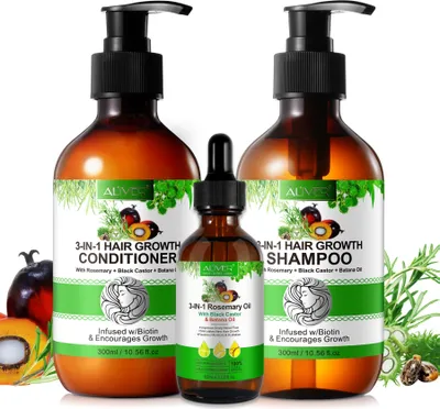 Produktbild von Haarpflege Set 3-in-1 Shampoo Conditioner Haaröl mit Biotin Rosmarin Rizinus Batana