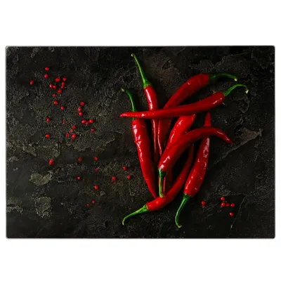 Zdjęcie produktu dla Szklana deska do krojenia 40 x 30 cm – szklana deska kuchenna z motywem chili, czarna