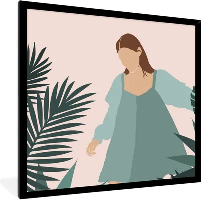 Produktbild von MuchoWow® Gerahmtes Poster Sommer - Frau - Pflanzen 40x40 cm - Poster mit Schwarzem Bilderrahmen Wandposter Rahmen Foto Bilder - Mit Rahmen - Wanddekoration Schlafzimmer