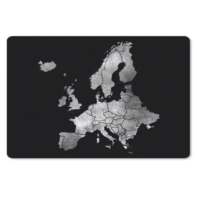 Produktbild von MuchoWow® Schreibtischunterlage Europakarte für einen schwarzen Hintergrund - schwarz und weiß 60x40 cm - XXL Mauspad - Großes Mauspad